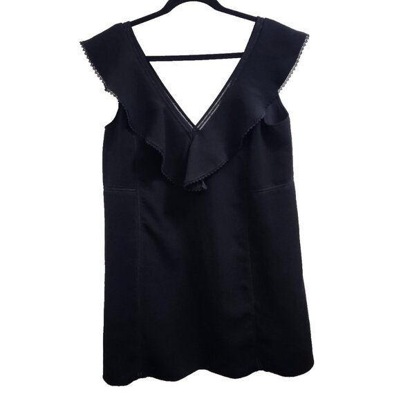 Sézane Black Sleeveless Ruffle V-Neck Dress Size 40 / M Elegant Parisian Style - Picture 2 of 10